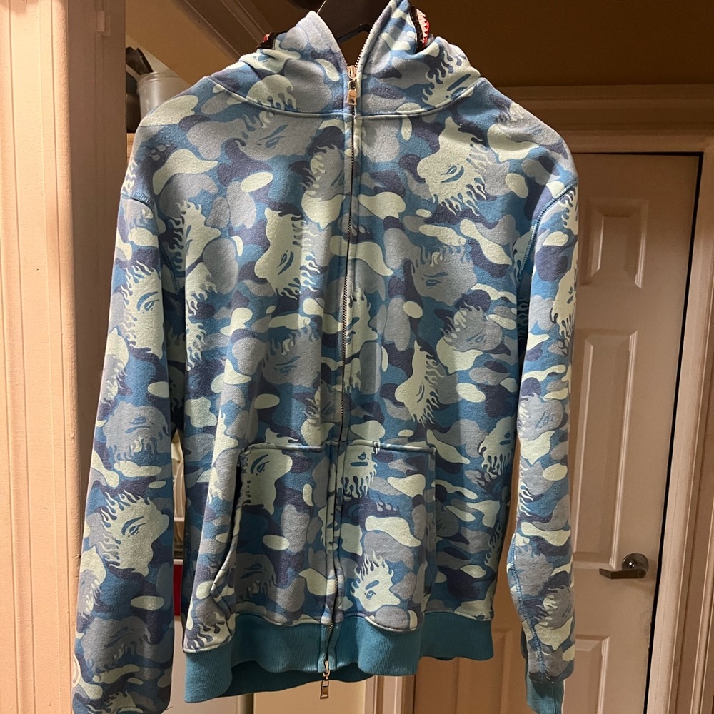 Bape Fire Camo Hoodie Shark Blue